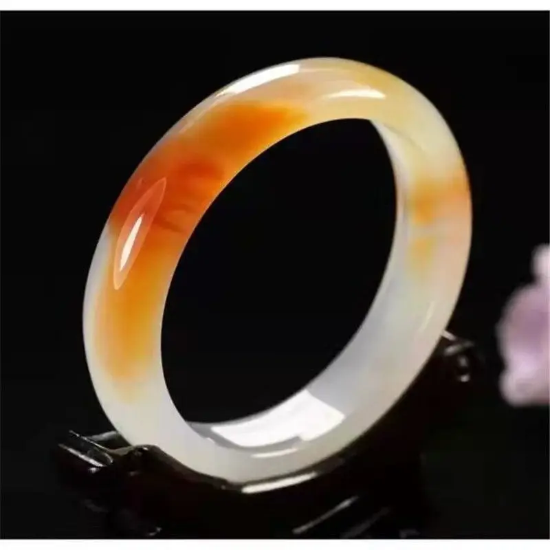 Hot Products Natural Copywriting Orange White Color Chalcedony Agate Bracelet Exquisite Passion Jade Bangle Jewelry Accessory