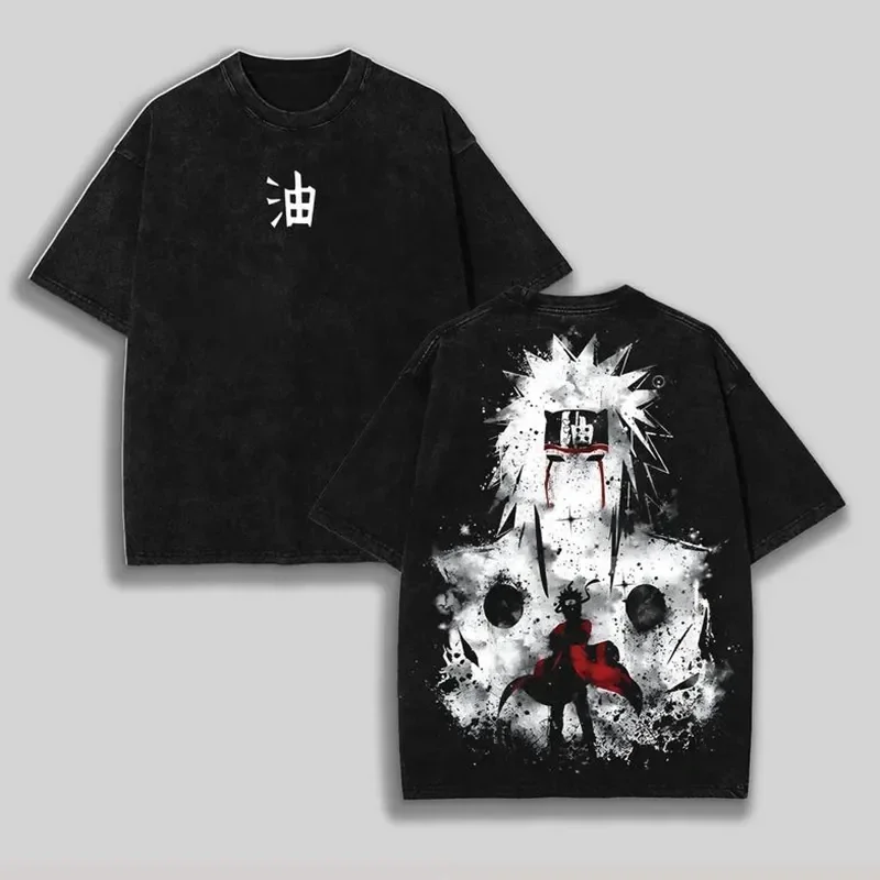 Jiraiya T Shirt Naruto Men Acid Wash Back Print Sage Mode Anime Graphic Cotton Streetwear Sensei Legacy Vintage Bootleg Tee
