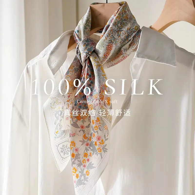 

100% Natural Silk Scarf Women Foulard Female Shawl Wrap High Quality Square Neckerchief Hijab Bandana crepe de chine Scarves