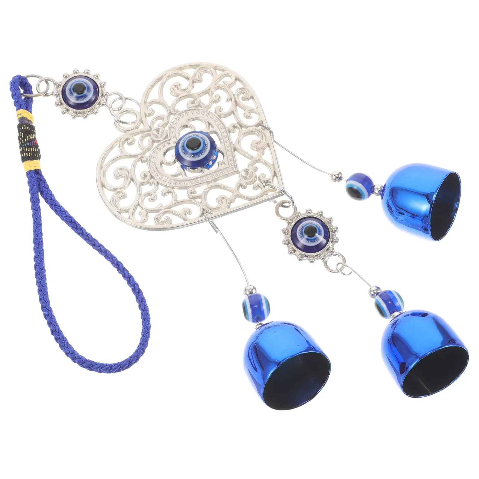 Heart-Shaped Blue Evil Eye Ceiling Fan Hanging Decor Turkish Style Handcrafted Wind Chime Bell for Room Wall Indoor Decoration