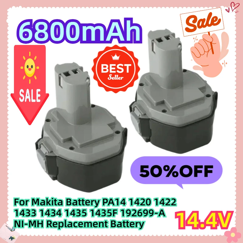 

For Makita Battery 14.4V PA14 1420 1422 1433 1434 1435 1435F 192699-A 14.4V NI-MH 6800mAh Replacement Battery