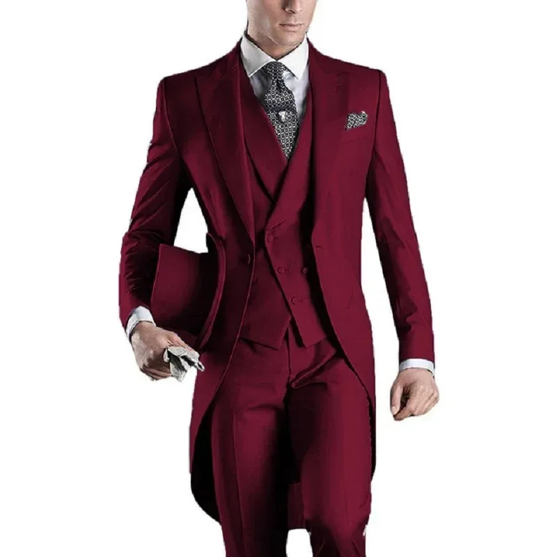 Charcoal Grey Men Suits Peaked Lapel 3 Pieces 1 Button Groom Tuxedos Wedding Suit For Men Set Custom Made (Jacket+Pants+Vest)