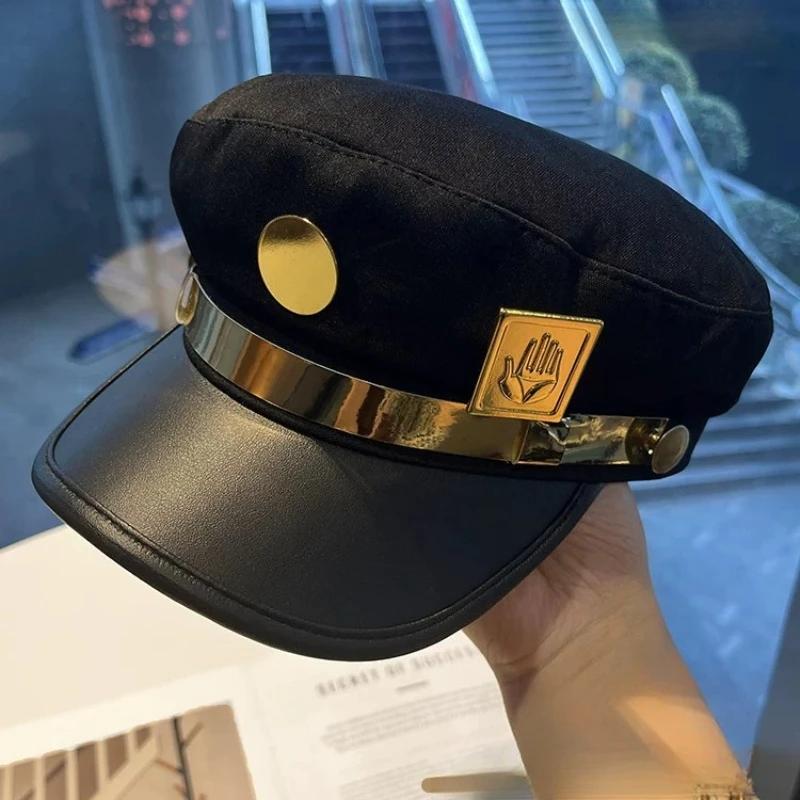 

Kujo Jotaro Hat Anime JoJo's Bizarre Adventure Cosplay Cap Unisex Adult Metal Badge Hat Prop Daily Performance