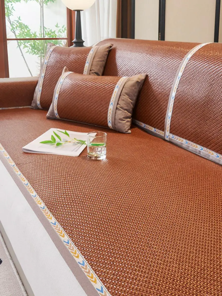 

New Summer Cool Sensation Wicker Mat Sofa Cushion 2025 Summer Cool Mat Pad Fixed Anti-Slip Proof Home Fabric