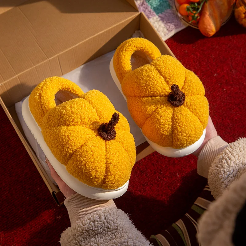 Wintermode, niedlich, lustig, kreativ, kürbisförmige Plüsch-Hausschuhe für Zuhause, Wärme, Entspannung im Freien, für Paare, Baumwollschuhe – Detail 6