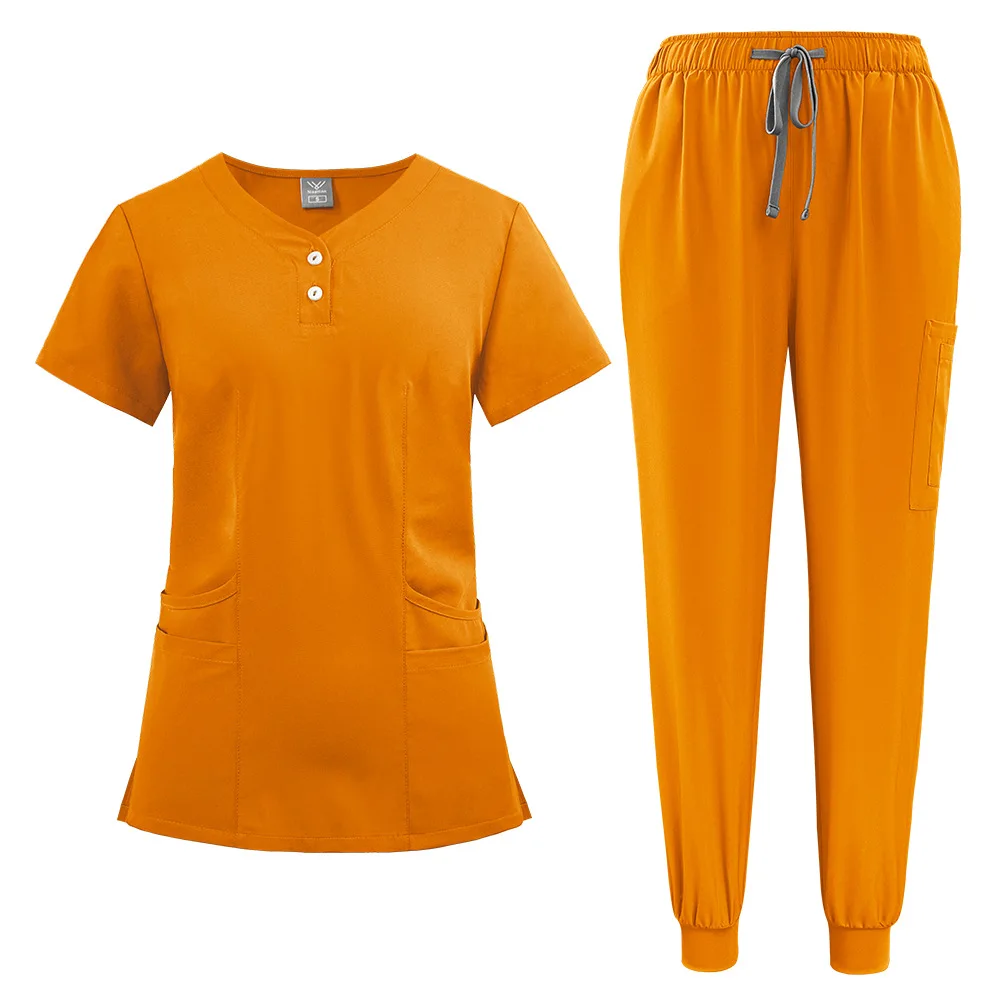 Elastic Button Plus Size Leisure Doctor Nurse Hospital Work Clothes Wash Clothes Surgical Clothes Uniform Suit Free Custom Logo