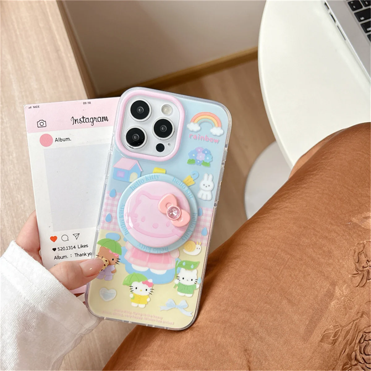 

Kawaii Cartoon Cat Magnetic Stand Phone Case For iPhone 15 13 14 16 Pro Max Cover Cases for Magsafe 15Pro Cute Funda