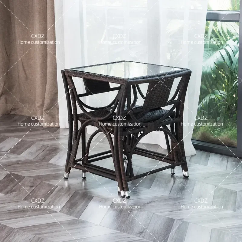 Rattan Chair Outdoor Balcony Courtyard Small Table and Chair Three Piece Combination Garden Tea Table Chair Leisure