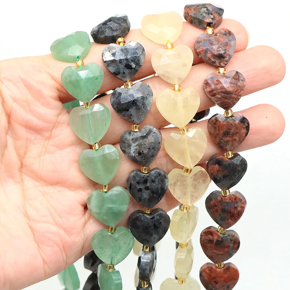 

15mm Natural Heart Shape Stone Beads Faceted Aventurine Citrine Love Gemstone Bead for DIY Necklace Bracelets Jewelry Making