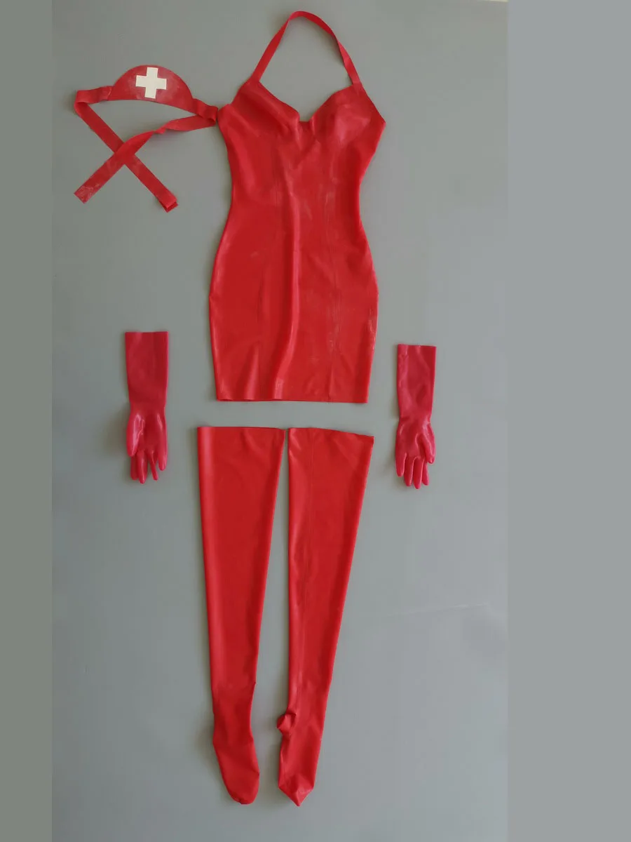 soft female dress, long socks gloves headscarf, all-red dress, all-red gloves and long socks, including garter straps instock