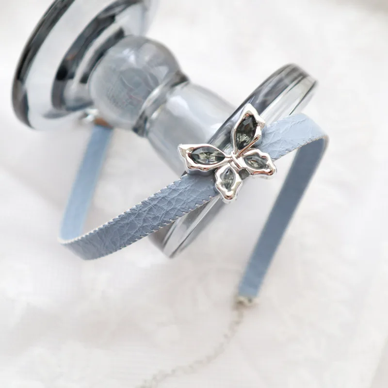 Blue Band Crystal Butterfly Choker Necklace for Women Fashion Clavicle Jewelry Accessory Gift for Girls