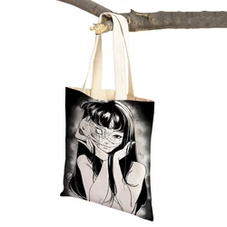 Japan Manga Junji Ito Tomie Shintaro Kago Graphic Hipster Cartoon Print Shopping Bags Girls Fashion Shopper Bags Casual Handbag