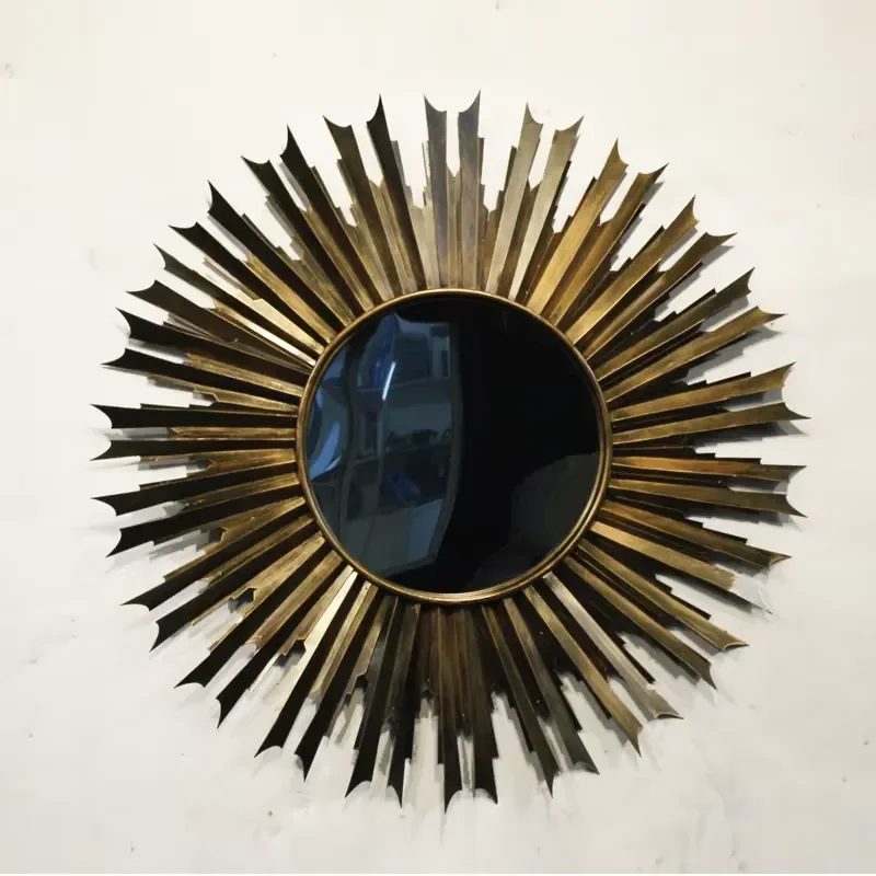 Sunburst Gold Bathroom Mirror Round Make up Wall Mount Mirror for Living Room Metal Wall Decor Wall Sculpture