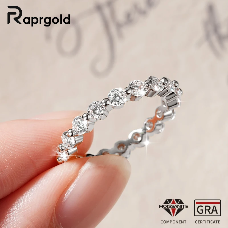 

RAPRGOLD 3mm Round Cut Moissanite Full Eternity Band Ring for Women Engagement Stackable Rings Wedding Fine Jewelry Gifts Anillo