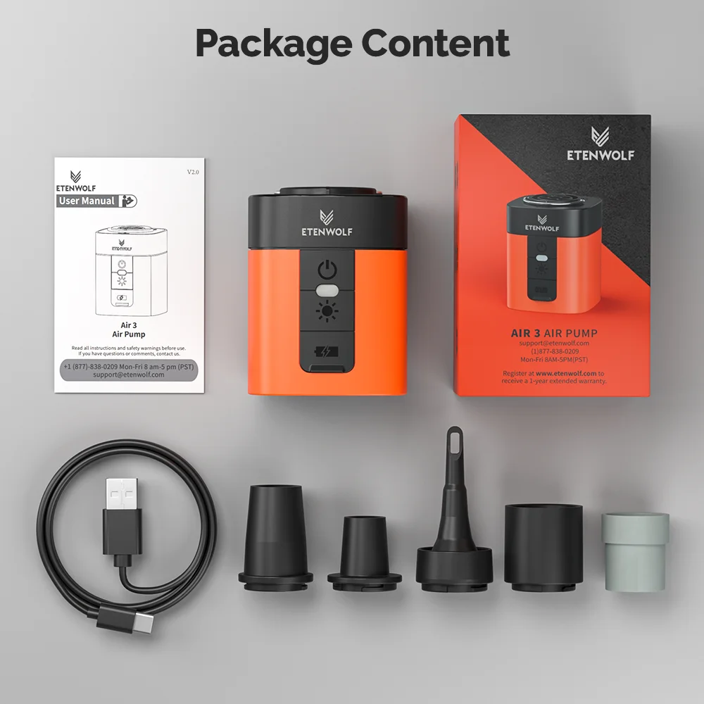 Tragbare Luftpumpe ETENWOLF AIR 3 mit 2600 mAh & Campingleuchte – Aufpump- und Entlüftungsfunktion für Luftmatratzen und Schwimmbecken-Aufsitzer. – Detail 4