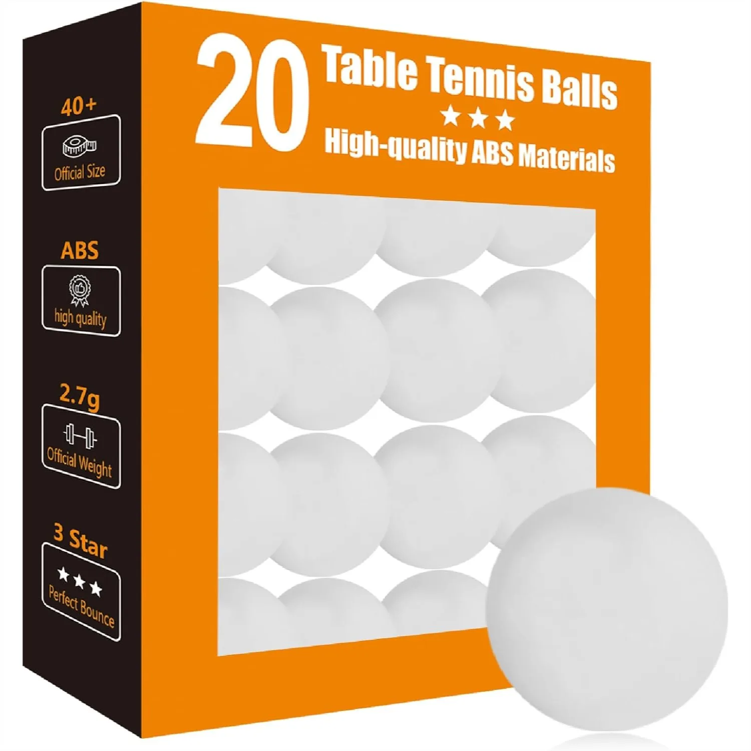 

3 Star Ping Pong Balls for Training and Game - 20 Pack ABS Table Tennis Balls with Consistent Bounce