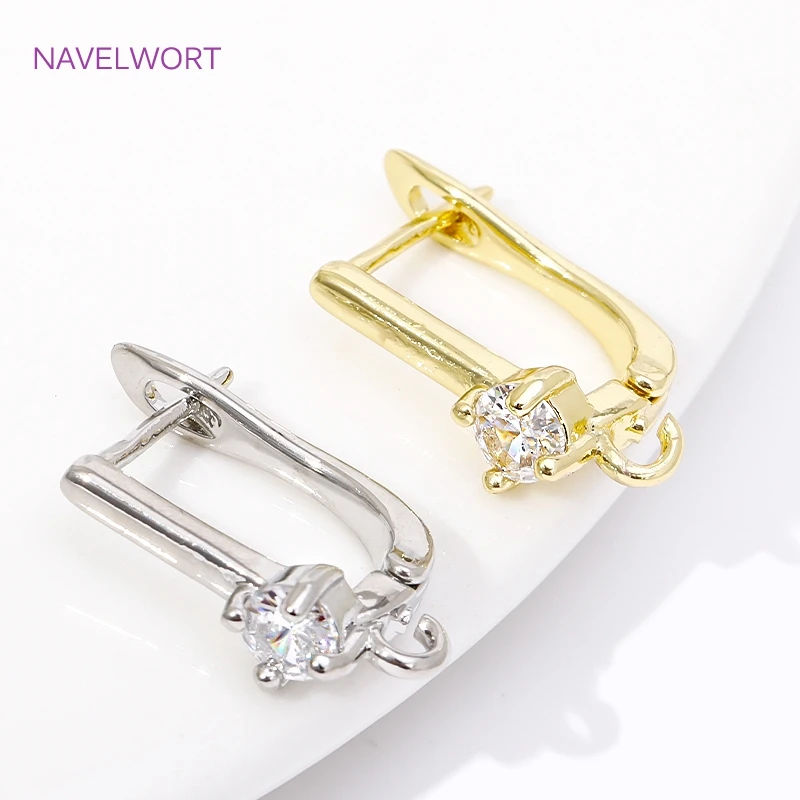 Trendy Brass Ear Wire Hooks 18K Gold Plated Inlaid Zircon Earring Clasps For DIY Handmade Earring Jewelry Making Accessories