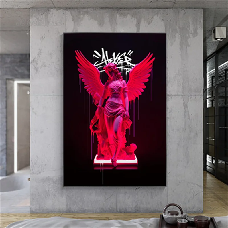 Neon Athenea Goddess Sculpture Graffiti Posters Canvas Painting and Prints Pink Statue Portrait Wall Art Mural for Home Decor