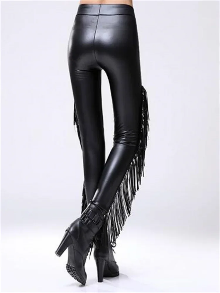 Retro gotyckie legginsy 2024 nowe seksowne legginsy gotyckie Punk Rock frędzle Fringe Steampunk damskie ciepłe legginsy aksamitne legginsy z