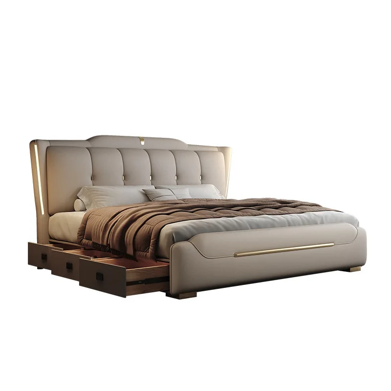 

Master bedroom high-end atmosphere modern simple bed 2m x 2m 2 storage double leather art