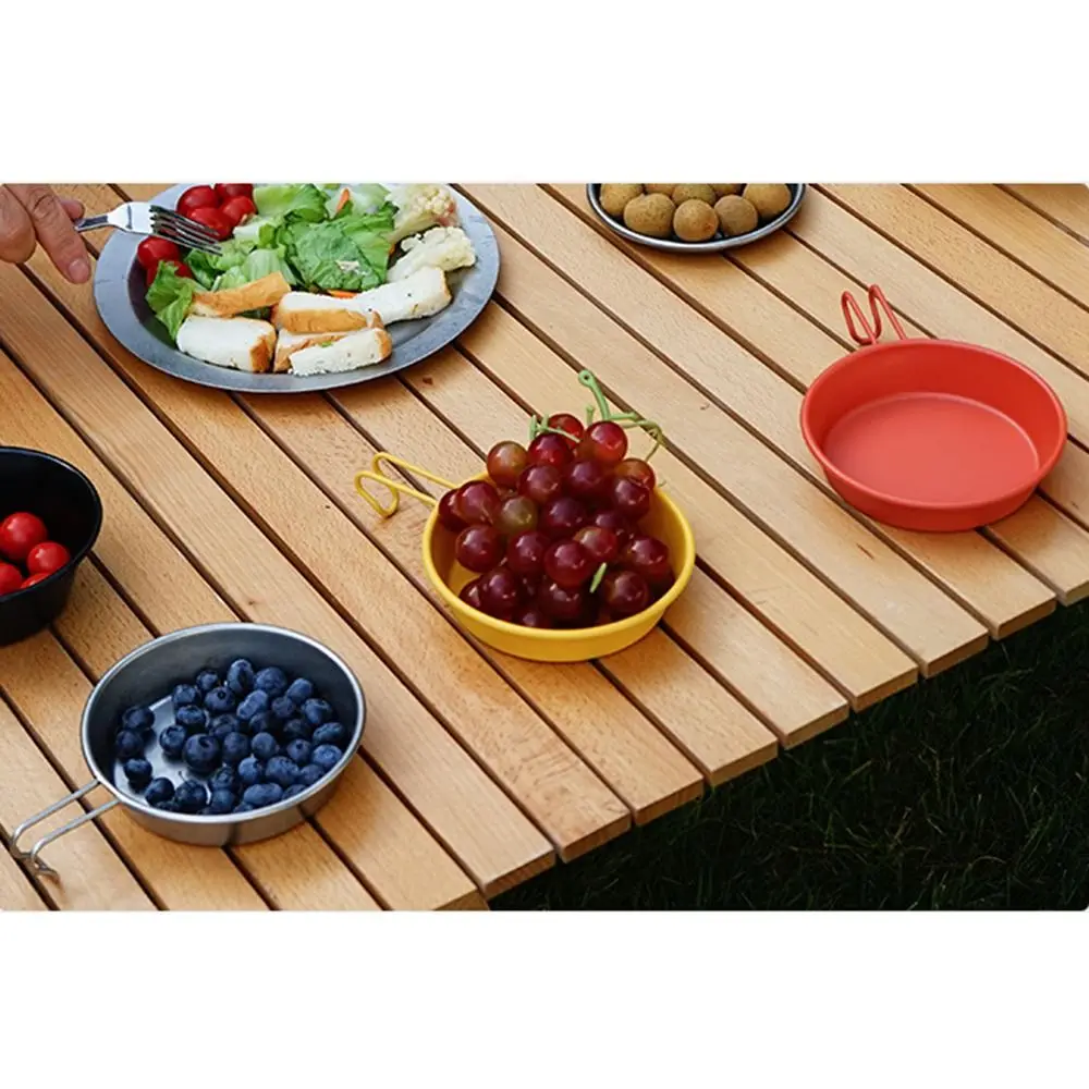 Folding Handle Portable Cooking Plates 280ml Multifunctional Carry Fold Camping Bowl Rust-proof Durable Carried Out Flat Dish