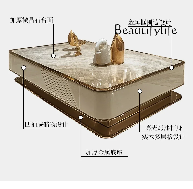 LZ sh طاولة قهوة فاخرة خفيفة لغرفة المعيشة منزلية من حجر الجريزوفولفين طاولة شاي كبيرة فيلا راقية من الخشب الصلب قهوة تا