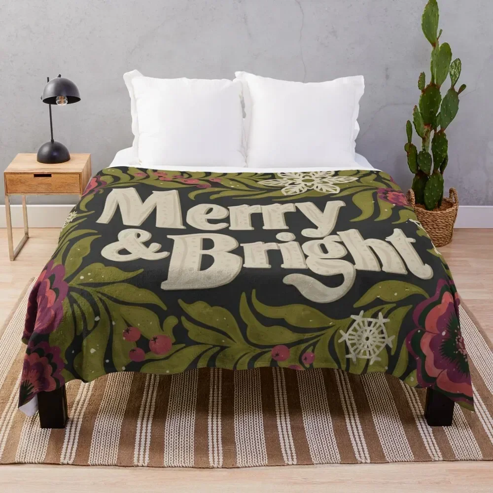 

Merry and Bright Throw Blanket Cozy Napping Blanket Gift for Mom Dad