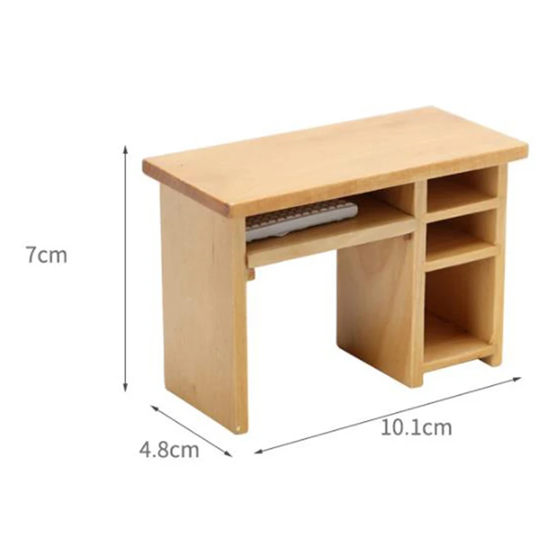 1 Juego de escritorio en miniatura para casa de muñecas 1/12 con teclado y ratón, juguetes de madera, muebles para casa de muñecas, calcomanías
