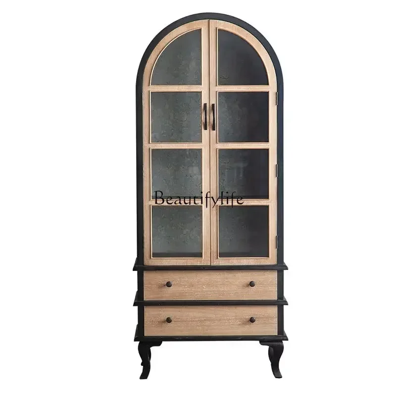

LX-American rural solid wood retro entrance foyer porch cabinet villa home display cabinet