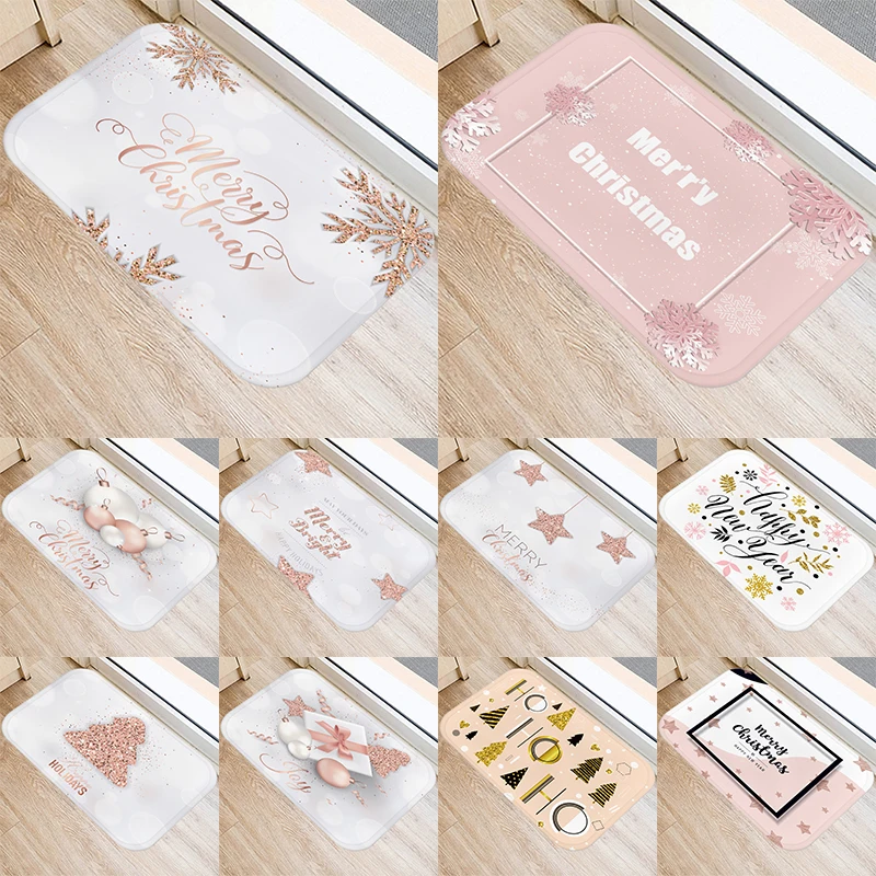 Merry Christmas Home Decoration Entrance Door Mat Bathroom Kitchen  and Exit Non-Slip Floor  New Year Gift