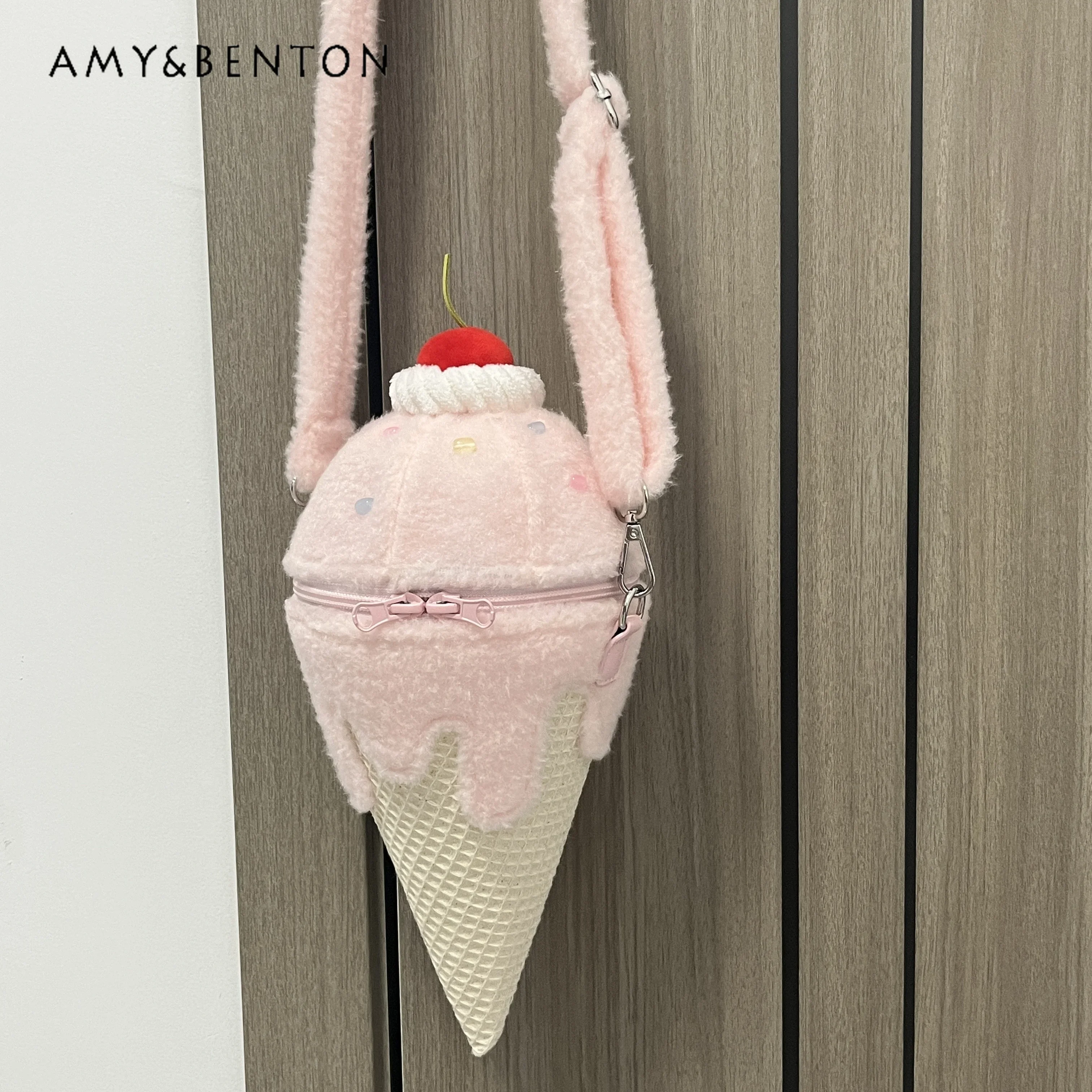 Original Design Ice Cream Crossbody Bags for Women Sweet Plush Lolita Crossbody Bags Students Versatile Kawaii Purse Female