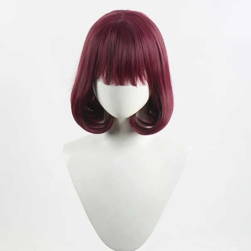 Peruka do cosplayu Velmy z filmu History, burgundowa, z grzywką na bok i wewnętrznymi loki, krótkie włosy anime.