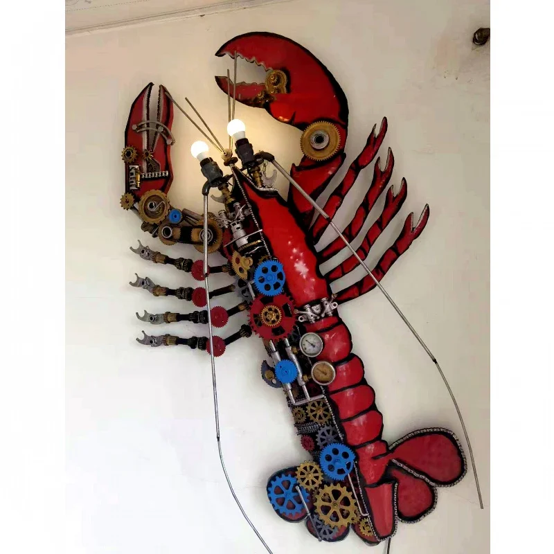 

Factory Steampunk Style Life Size Large Metal Gear Lobster Model Ironwork Bar Restaurant Decoration