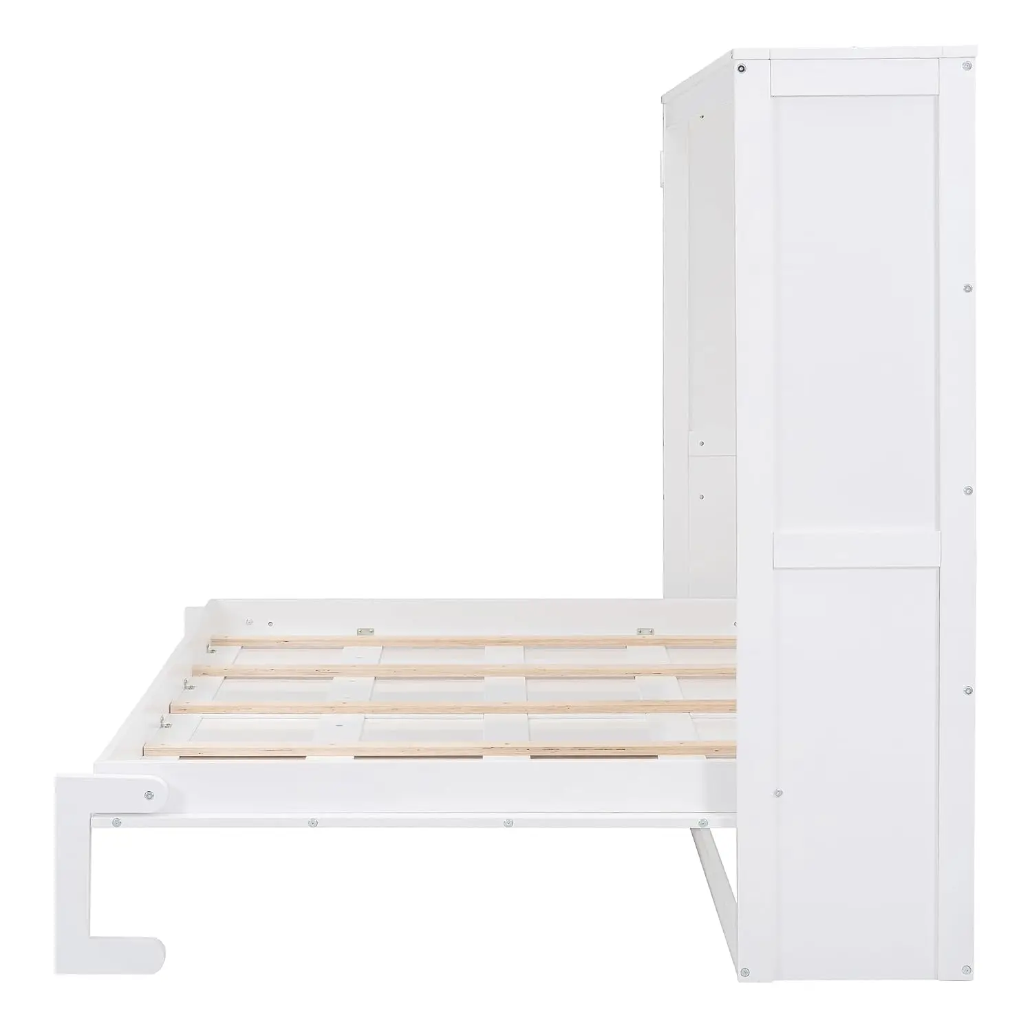 Modern Farmhouse Solid Wood Murphy Bed Chest, Wall Bed with Wood Slat Support/No Box Spring Needed/Space Saving/Full,White