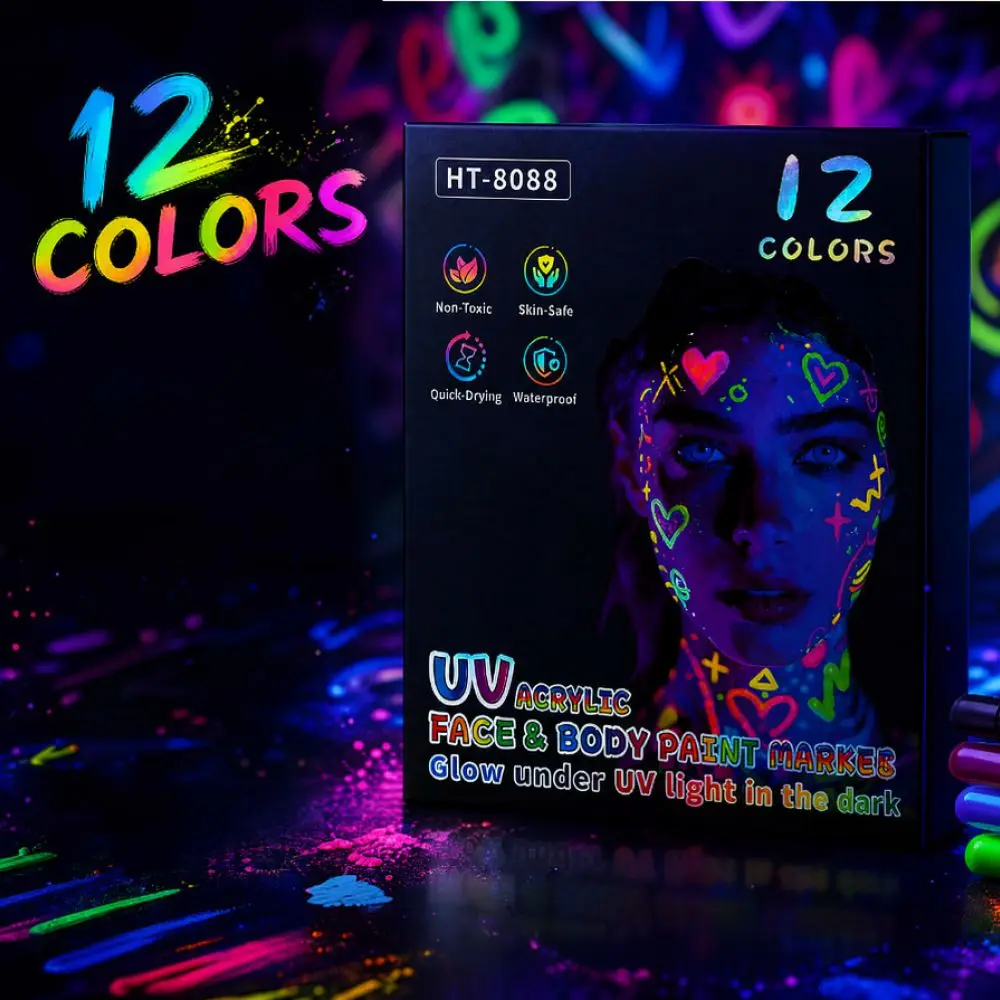 Neon Face Body Paint Markers Glow In The Dark For Party Makeup UV Light Art Drawing Pens Festival Cosmetic Supplies