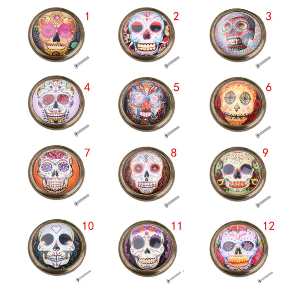 Antique Brass Round Skull Cupboard Closet Window Knob Metal Pull Handles Drawer Door Wardrobe Cabinet Knobs Furniture Hardware