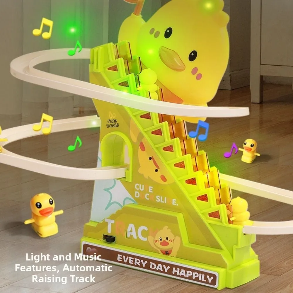 Creative Ducklings Climbing Stairs Cartoon with Lights and Music Electric Duck Track Cute Yellow Duck Roller Coaster