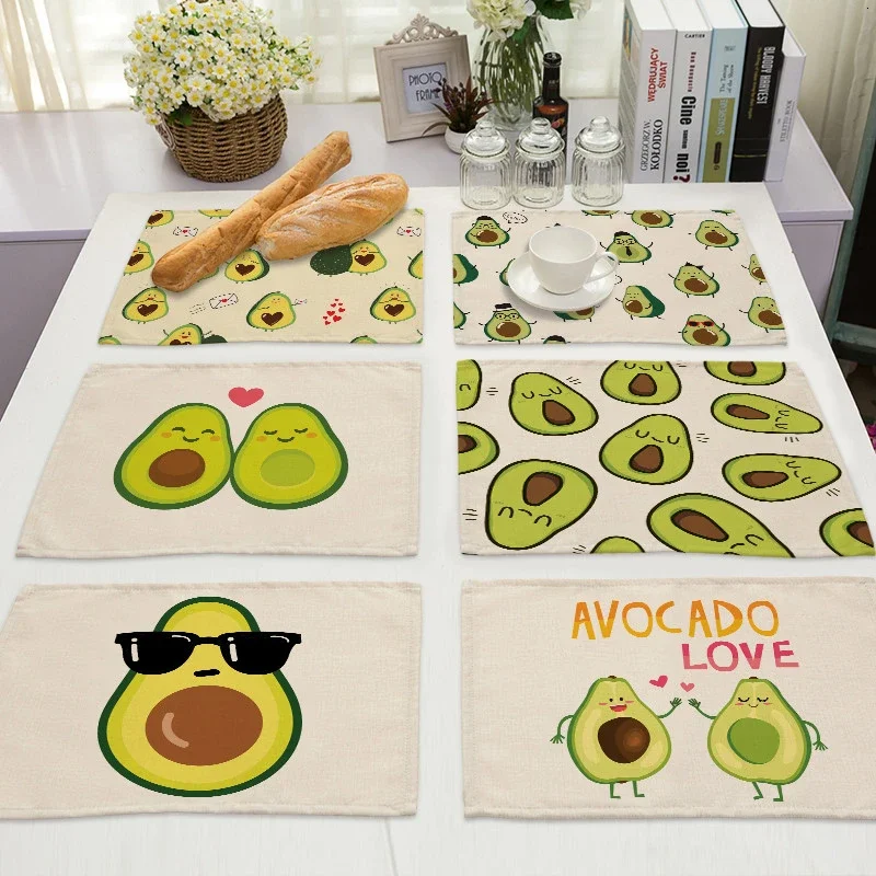 

1Pcs Tropical Avocado Cotton Linen Pad Pattern Kitchen Placemat Coaster Bowl Cup Mat Dining Table Mats 42*32cm Home Decor MP0096