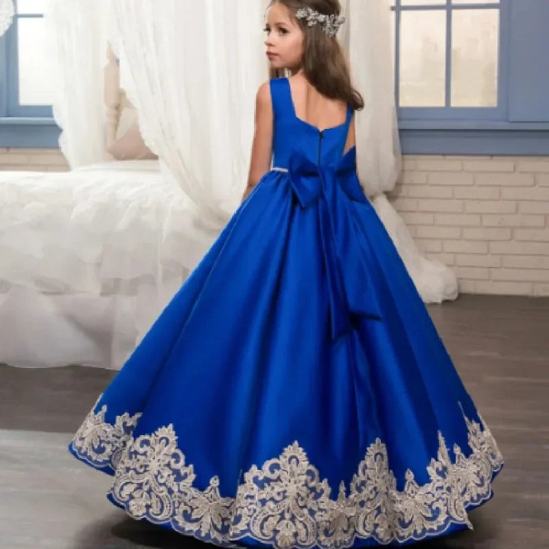 

Elegant Flower Girls Dress Ball Gown Fashion Scoop Bow Neckline Zipper Back Pageant First Communion Gowns Wedding Birthday