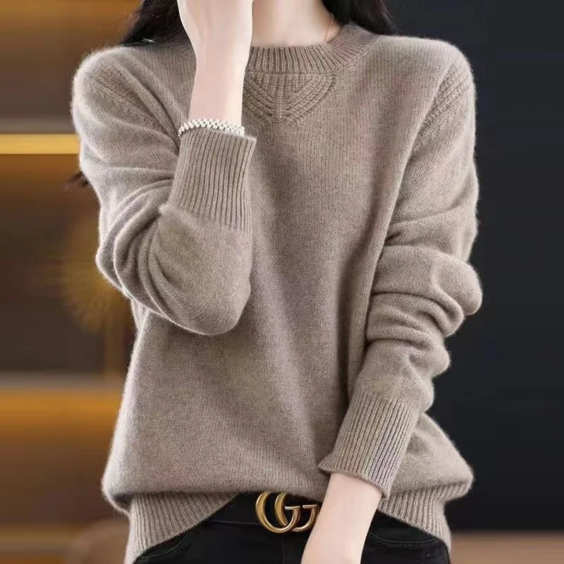 2023 New Cashmere Sweater Women O-Neck Pullover Autumn /winter Casual Knit Tops Solid Color  Cashmere Sweater Women