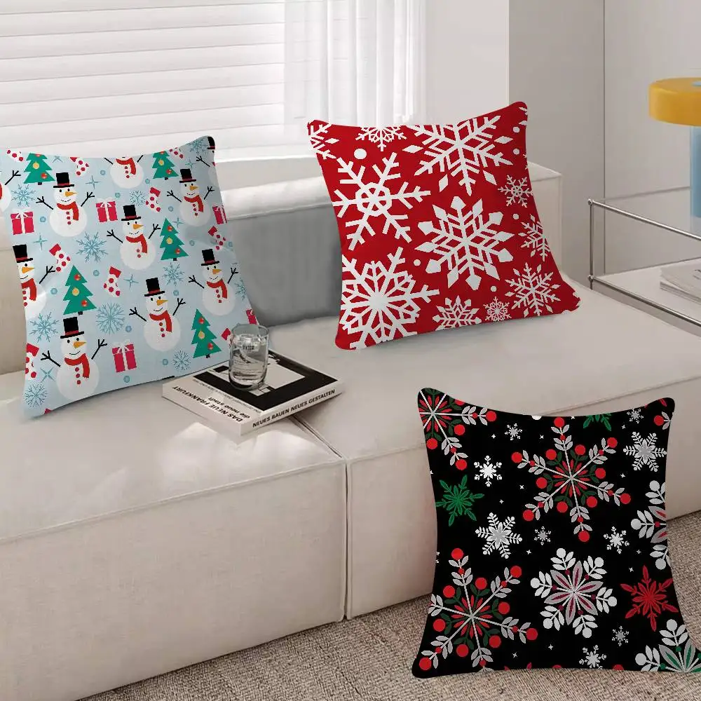Christmas Tree Deer Snowflake 45*45cm Cushion Cover Cushion Covers Natural Linen Breathable Sofa Bedroom Decor Pillowcase