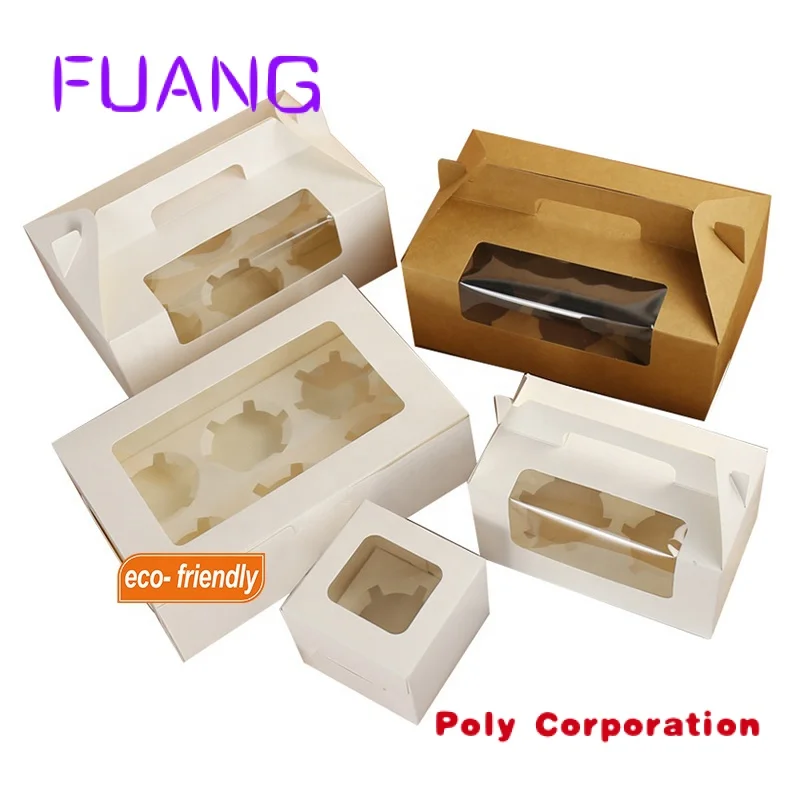 Custom  High Quality Hot Sale Degradable 1/2/4/6/8/12 Holders Kraft Brown White Paper Cake Dessert Boxes