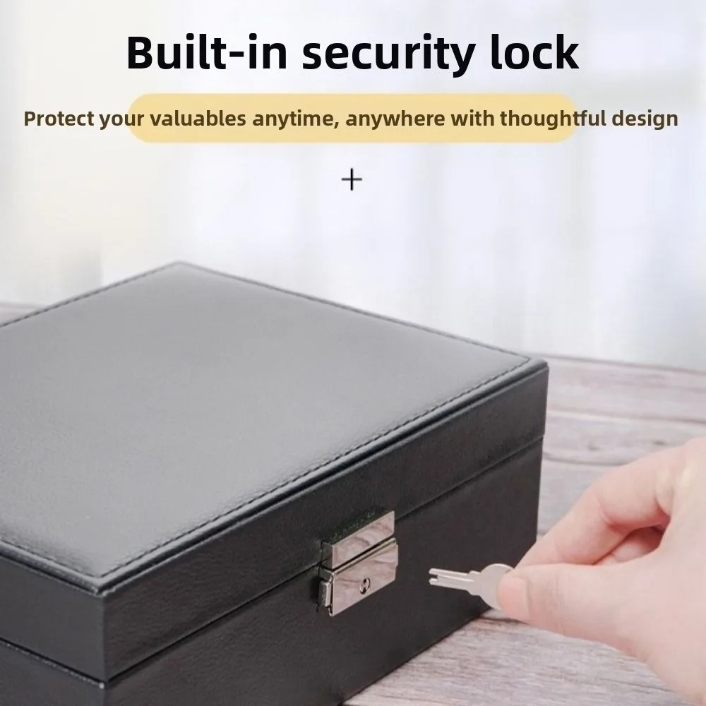 

2 Layer Double-layer Jewelry Box with Lock PU Leather Necklace Earring Box Large Capacity Dustproof Jewelry Display Case