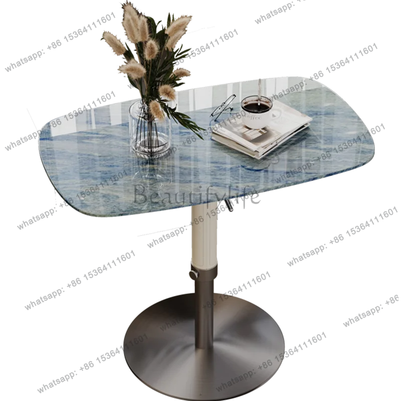 

Natural marble blue crystal luxury stone rotatable lifting coffee table retro simple sofa edge table