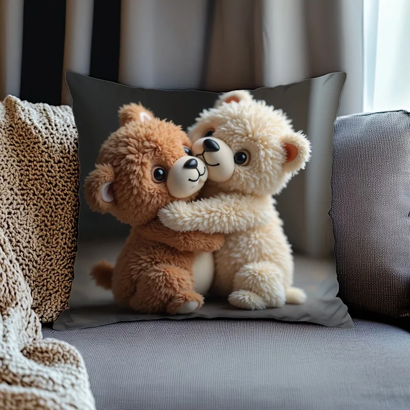 Cuddle-Tastic Teddy Bears Printed Pillowcase for a Warm and Adorable Bedtime Sofa cushion cover, home decoration, 2D printing