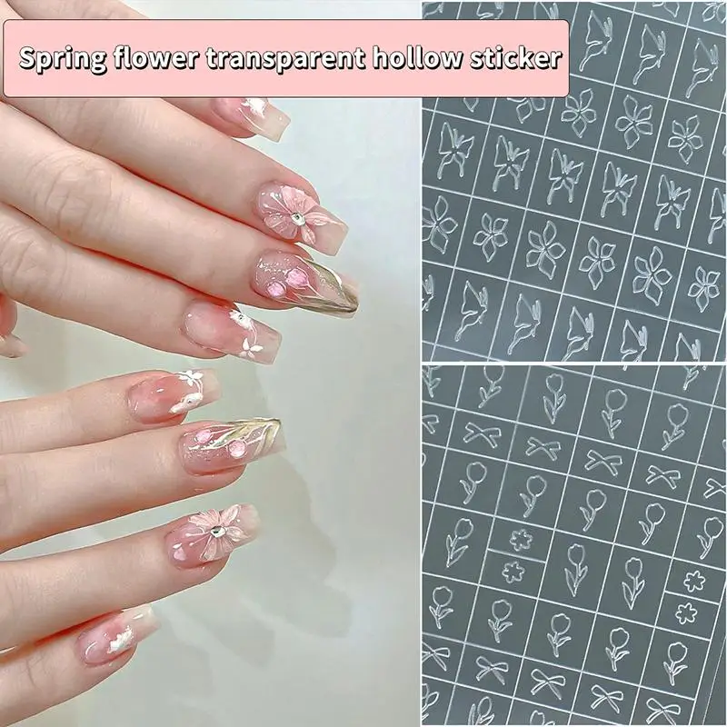 Flower  Butterfly Pattern Hollow Out Nail Art Stickers Colorful Nail Charm Template Stamp Manicure Decals Decoration