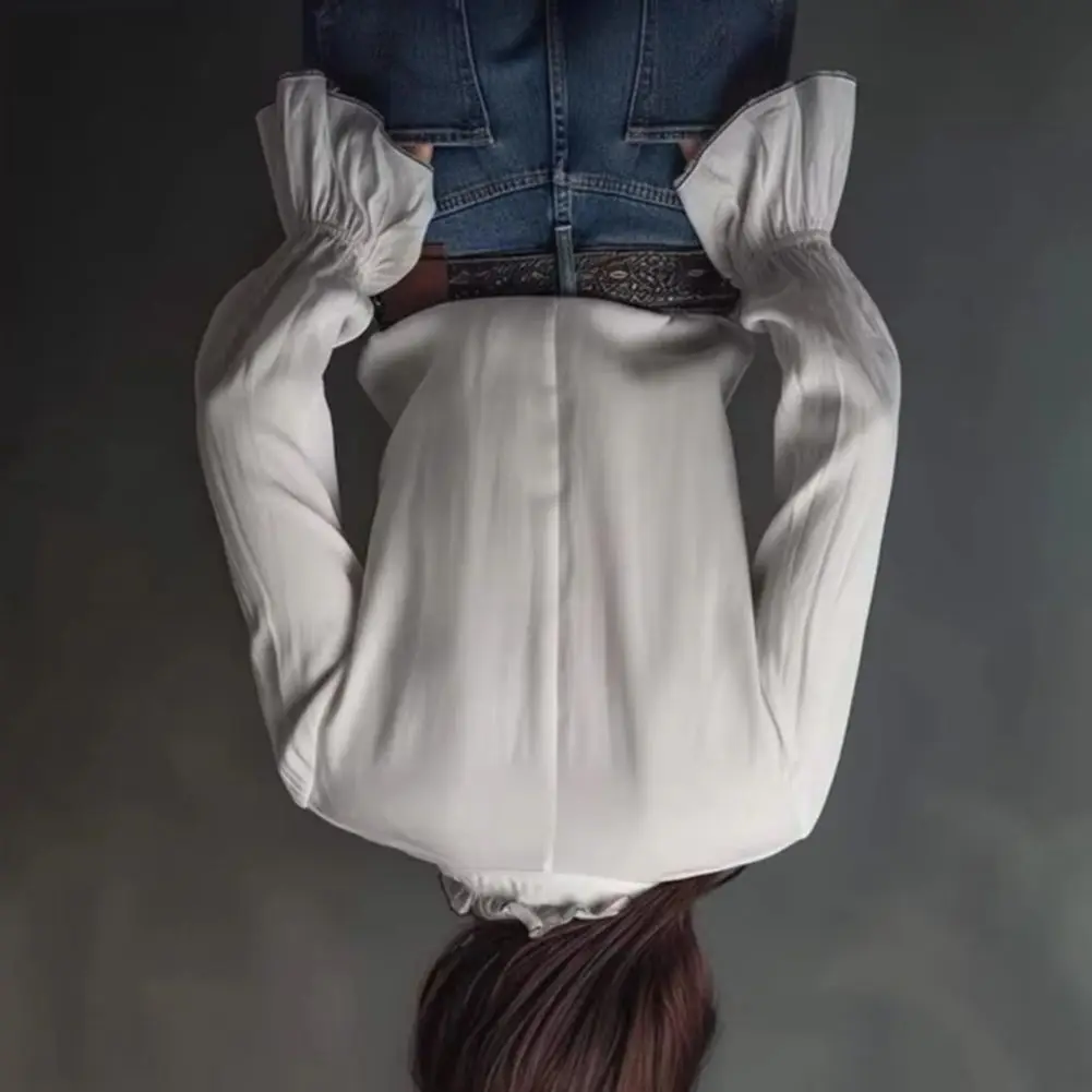 

Women's Vintage Zip-up Shirt Women's Black White Blouse Long Sleeve Zipper V Neck Ruffled Spring Loose Fashion Shirt Top 2026