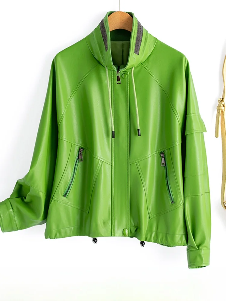 

Женская куртка из натуральной кожи Ning, свободного кроя, из овчины, новая модель 2024 года, элегантная, повседневная, модная, с эффектом стройности