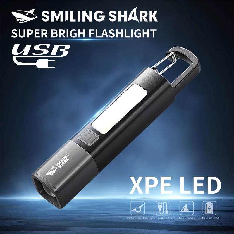 SMILING SHARK Rechargeable Flashlight Waterproof Flash Light Keychain Light Outdoor Camping SD1023