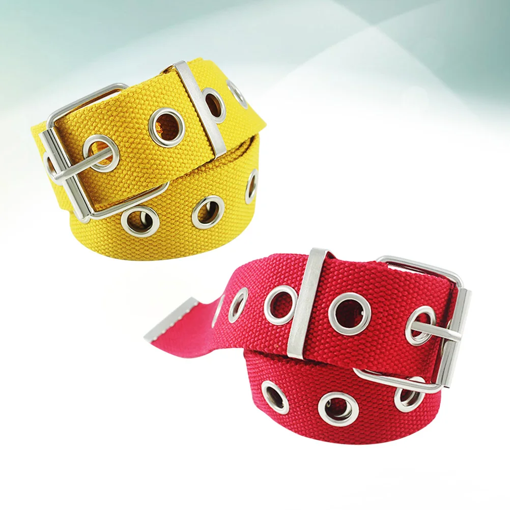 

2PCS Hollow Belt Women Stylish Canvas Waist Adjustable Iron Buckle Lightweight Breathing Comfortable Dry Simple Casual